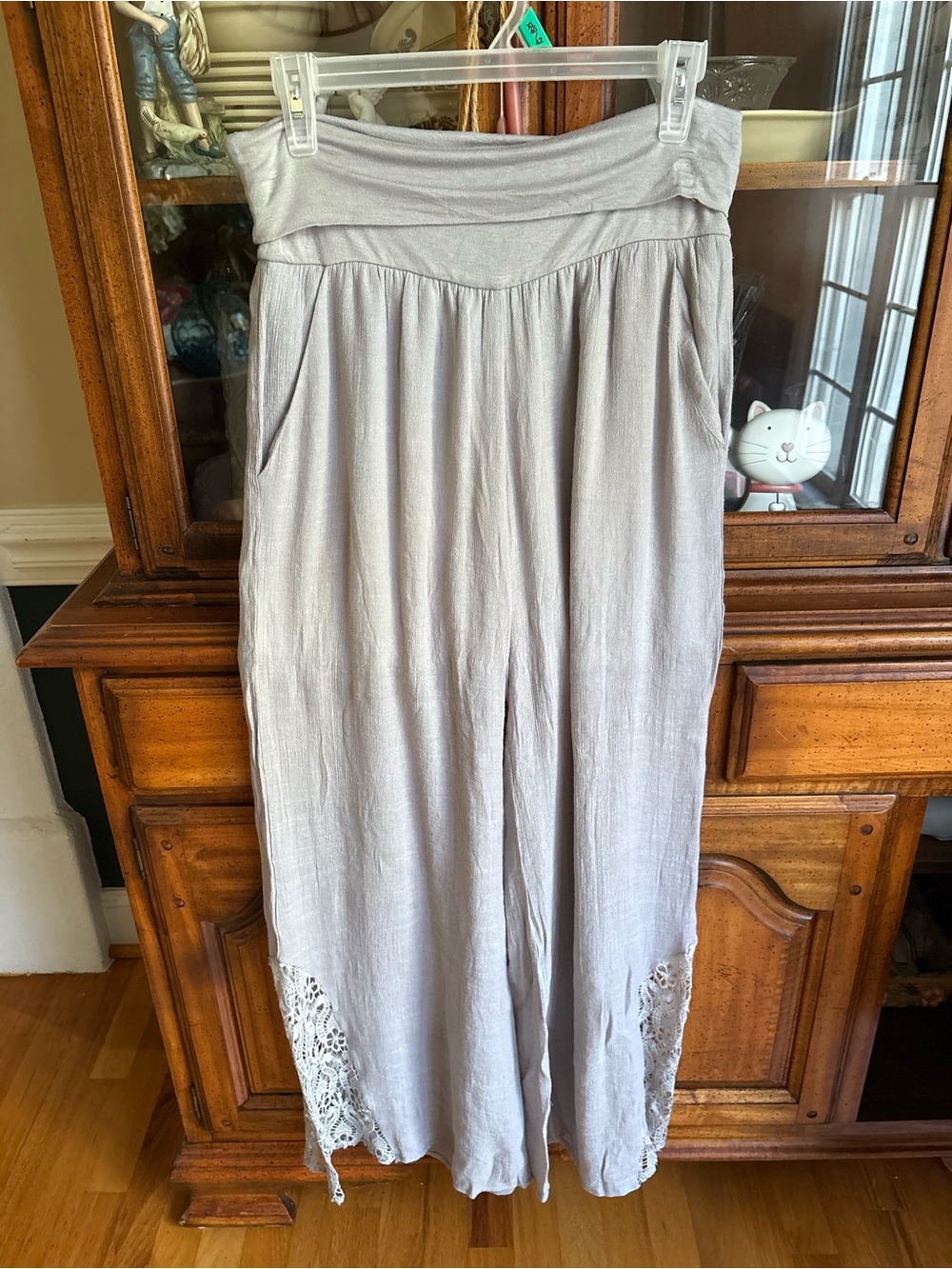 Boutique Light Gray Wide Leg "Walk with Me" Lace Pants